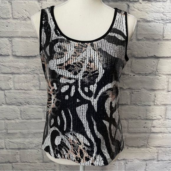 PETER Nygard Cheetah Zebra Sequin Front Sleeveless Top Size Small - Picture 2 of 8